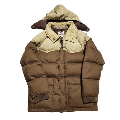 Vintage Retro 70's/80's Brown Tan Down Insulated Puff Zip Jacket Men's Size M   - Image 1 of 4