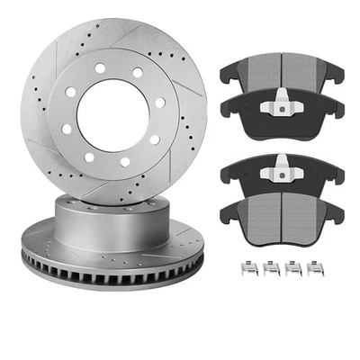Pastilhas de freio dianteiras perfuradas + rotores revestidos + pastilhas de freio para 2010 Ford F-250 F-350 Super Duty SD - Imagem 1 de 4