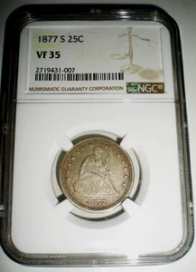 1877-S Seated Liberty Quarter ~ NGC VF35 - Picture 1 of 5