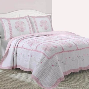 Cozy Line Home Fashions Twin Quilt Bedding Set 2-Piece Embroidered Ruffle Cotton - Picture 1 of 6