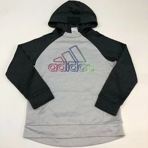 Adidas Hoodie Boys L L/S Gray Dark Gray Kangaroo Pocket Light Knit Sweatshirt - Picture 1 of 7