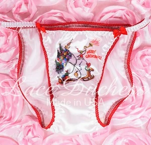 Vintage Sissy SATIN WEIHNACHTEN Grouch Max Santa String Bikini Herren Damen Höschen - Bild 1 von 7