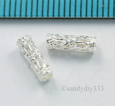 6x STERLING SILVER BRIGHT FILIGREE TUBE BEAD SPACER 9mm x 3mm (#726) - Image 1 of 2