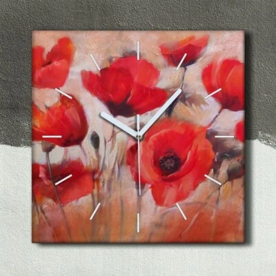 Wandbild Leinwand Bilder Wanduhr 30x30 Gemälde Blumen Mohnblumen Kunst - Bild 1 von 4