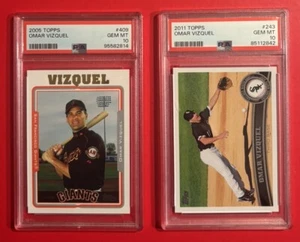 PSA 10 OMAR VIZQUEL Topps 2006 & 2011 Lot of 2 Graded Baseball Cards MLB HOF Vtg - Picture 1 of 6