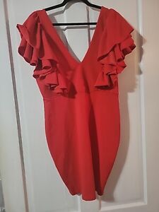 Sexy Red Dress With Ruffle Sleeves Deep V In Front And Back SZ 1X NWT