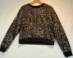 Adidas Cheetah Print Sweatshirt Fleece Pullover Crewneck Womens Size Small Grey - Picture 1 of 11