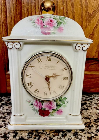 Cottagecore Formalities by Baum Bros Chintz Rose 8" Ceramic Mantle Clock Works Cover
