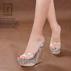 Womens Transparent Wedge High Heel Clear Open Toe Slippers Sandals  Shoes Pumps