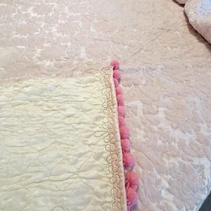 VTG HOLLYWOOD REGENCY Style Pink Satin Jacquard Bedspread Atomic MCM 92” X 96” - Picture 1 of 7