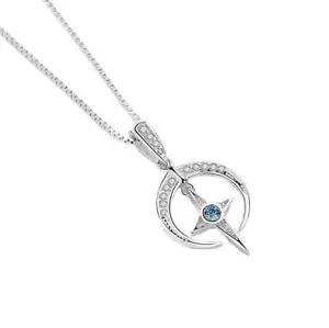 Silver Moon Star Ray Pave Blue Cubic Zirconia Pendant Chain Necklace - Picture 1 of 2