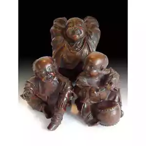 Antique Japanese Carved Children's Day Kodomo-no-hi Karako Wood Okimono Set 子供の日 - Picture 1 of 10