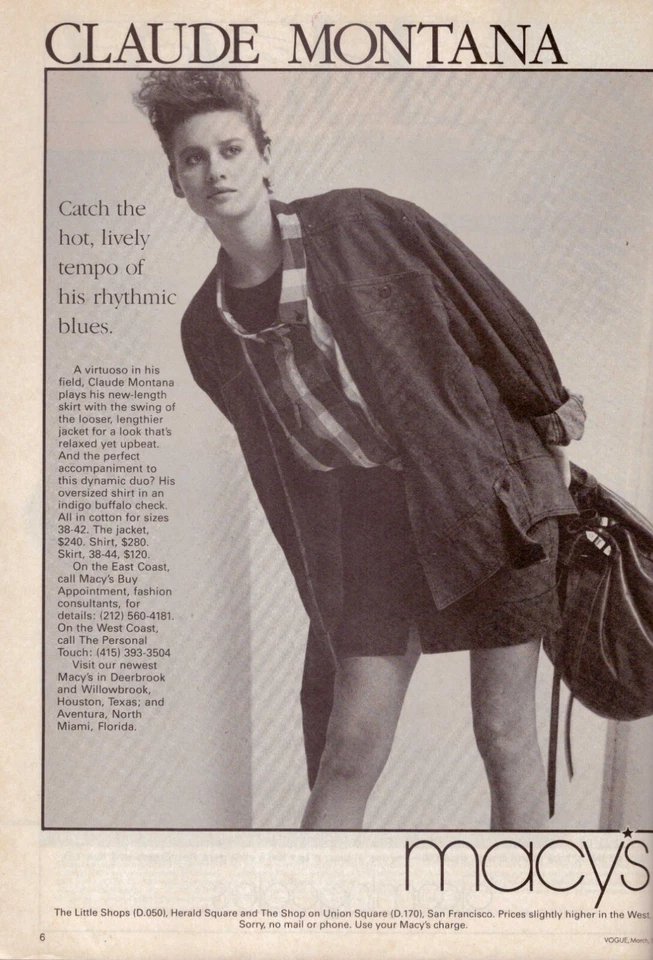 1985 Claude Montana Macy's Sexy Legs Black & White Vintage Fashion Print Ad 80s - Image 1 of 1