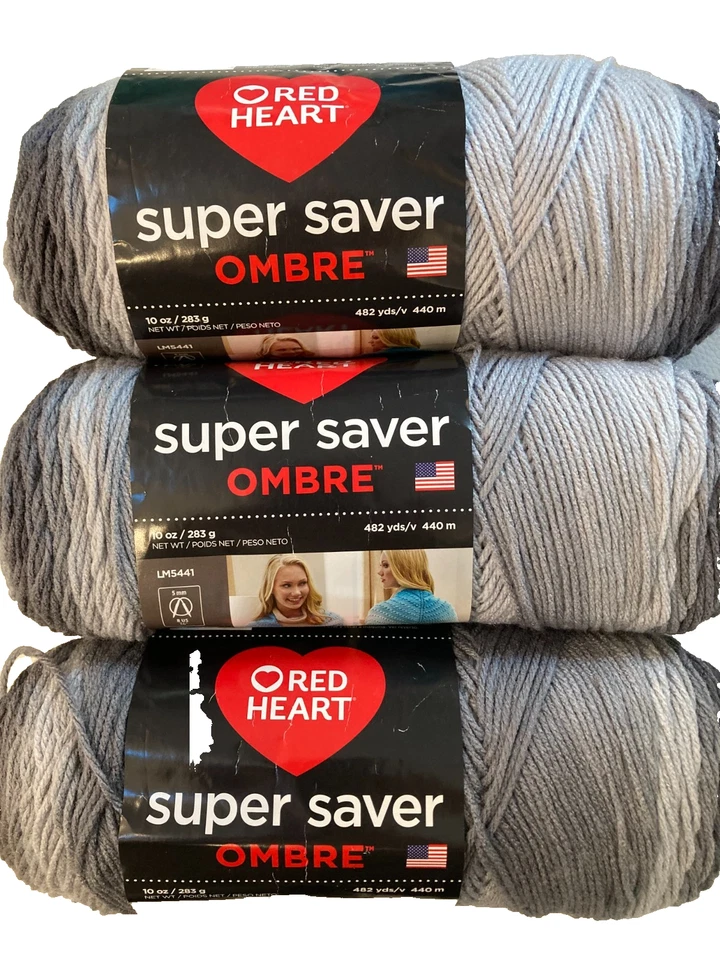 LOT OF 3 SKEINS Red Heart Super Saver Ombre Yarn Anthracite Gray NWT - Image 1 of 4
