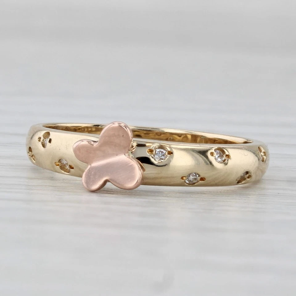 Anillo Buttefly Circonita Cúbica Oro Rosa Amarillo 14k Banda Apilable Foto 1 de 4