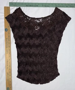 Nikola Vintage Brown Crinkled Textured Lace Babydoll 90s Size Medium - Imagen 1 de 8