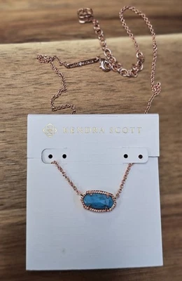 Kendra Scott Elisa Rose Gold Pendant Necklace In Light Blue Illusion New On Card - Image 1 of 4