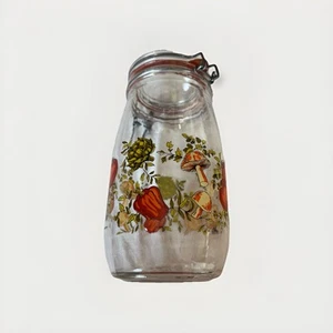 Arc France Glass Canister SPICE OF LIFE Mushroom Vegetables Hinged Lid 1.5 L '70 - Picture 1 of 7