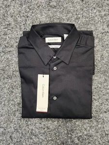 New CALVIN KLEIN Dress Shirt Boy Youth XL Extra Large Size 18 Black Slim Stretch - Picture 1 of 14