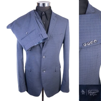Penguin Munsingwear 2-Pcs Suit Blue Check Jacket Blazer Sz 40L Pants 34X33 - Image 1 of 4