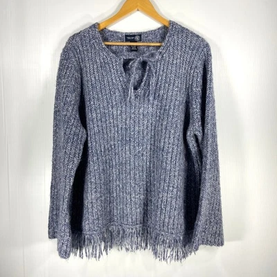 Venezia синий ребристый вязаный бахрома V шеи шерстяная смесь свитер женщин плюс 18 20 - Изображение 1 из 4