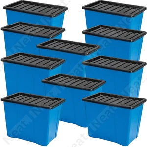 Plastic Storage Box with Black Lid Space-Efficient Container Secure Clip Lock - Picture 1 of 47