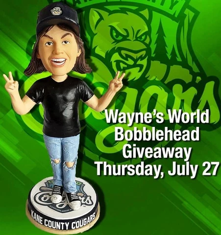 2017 KANE COUNTY COUGARS MIKE MEYERS "WAYNES WORLD" SGA BOBBLEHEAD ~ NIB Cover