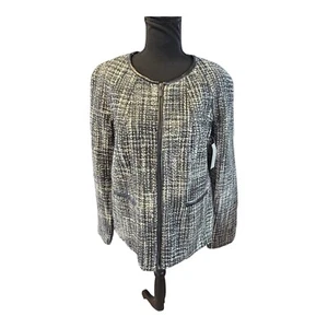 Amber Sun  Women's Black & White Tweed Zip Up Blazer Size Large NWOT - Picture 1 of 9