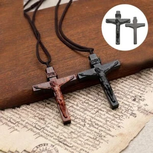 Wooden Crucifix Wood Pendant Amulet Cross Necklace Jewelry Accessories - Picture 1 of 11