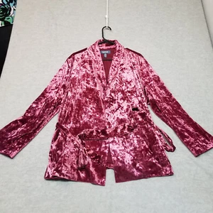 Modcloth Smoldering Smoking Jacket Crushed Velvet Tie Red Velvet Pink 2xl - Picture 1 of 10