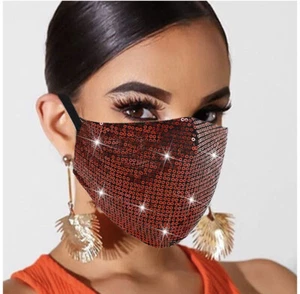 Adjustable Red Sequin Fashion Pretty Glitter Sparkly sequins Glam face mask - Picture 1 of 1