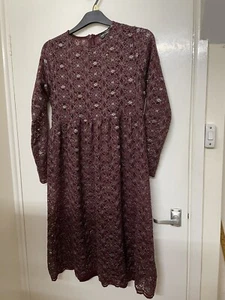 Next Maternity dress Burgundy With Silver Thread Lacy Material Size 14 Lined - Picture 1 of 7