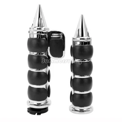 Chrome Spike HAND GRIPS 1" Motorcycle Handlebar For Harley Honda Yamaha Kawasaki - Image 1 of 4