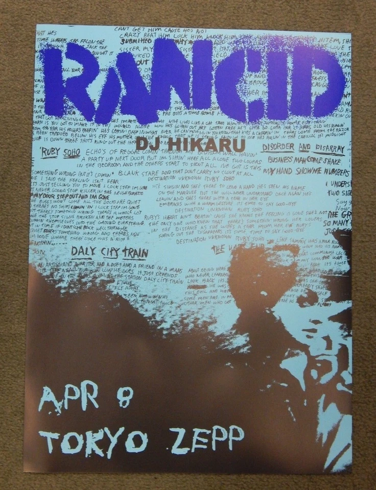 Rancid Original 13x18 Concert Poster DJ Hikaru & April 8 Tokyo Zepp Punk Rock  - Image 1 of 1