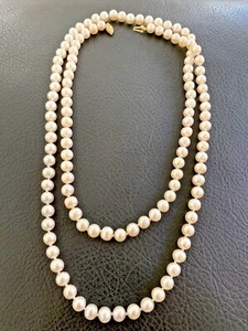 Designer FIC 14k Yellow Gold 36" Iridescent Gold 7mm Pearl Necklace - Picture 1 of 10