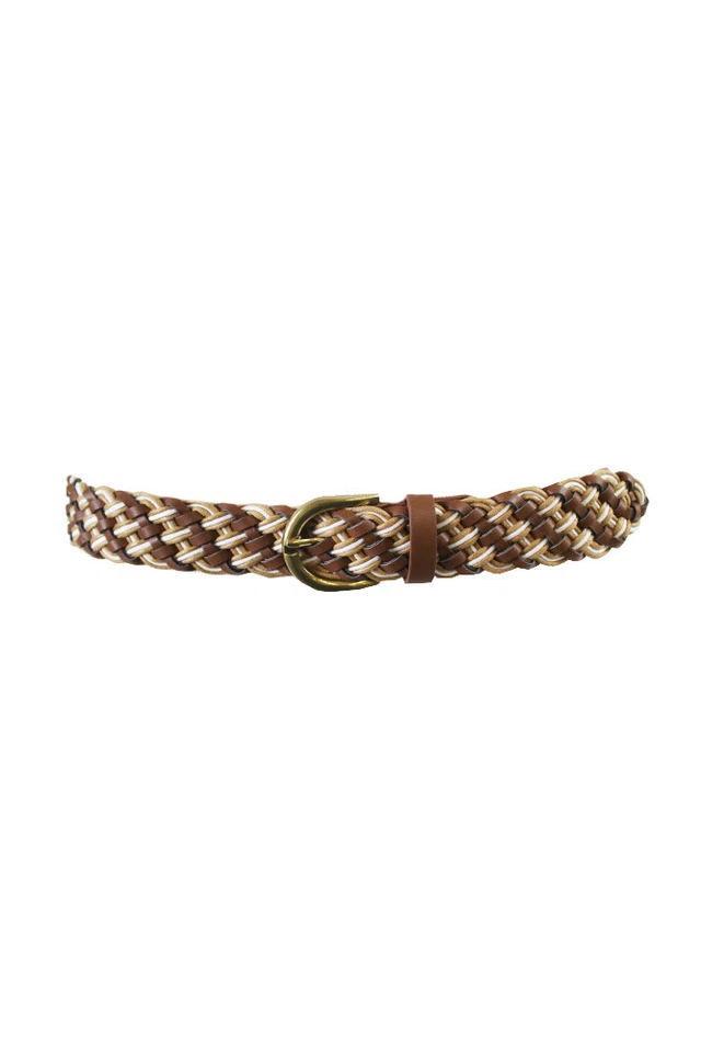 Style Co Multi Textured Woven Belt Cognac Size M