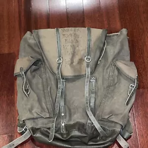 Vintage Army Military rucksack backpack Green Leather Canvas - Picture 1 of 16