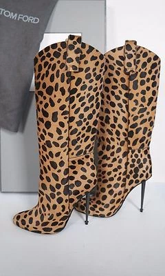 $2790 🆕️ TOM FORD LEOPARD Calf Hair Gunmetal Heel STILETTO Boots EU-38 US-8 - Image 1 of 4