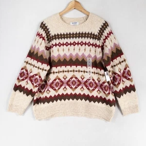 Antiguo Suéter Azul Marino Para Mujer Mediano Multicolor Fair Isle Geométrico Cottage Cabin Nuevo - Imagen 1 de 8