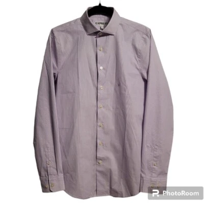 NUEVO SIN ETIQUETAS Camisa de Vestir Express Extra Ajustada Para Hombre Pequeña Lavanda Manga Larga Geo Foto 1 de 4