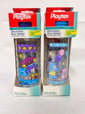 x2 Vintage Playtex Disposable Feeding Bottle Decorated 8oz Holder NIB '95-2000 - Image 1 of 4