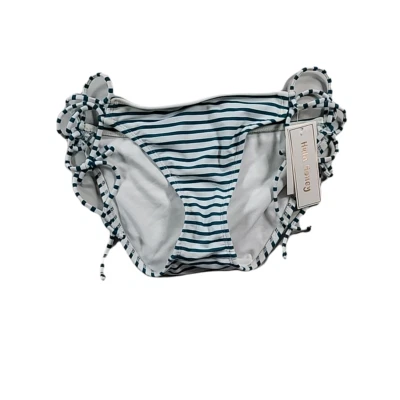 Hula Honey Juniors Medium Lace-up Bikini Bottoms Swimsuit Green White Stripe  MP - Image 1 of 4