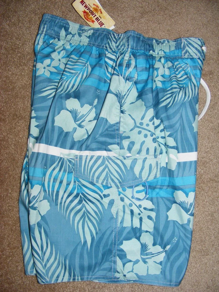 Nuevo bañador para hombre $45 NEWPORT BLUES turquesa hibisco S 28 30 32 bolsillo de carga Foto 1 de 1