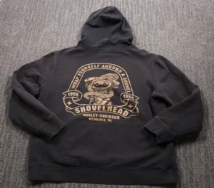 Harley-Davidson Milwaukee Hoodie Women's Boxy Large Biker Pockets Black Grunge - Picture 1 of 12