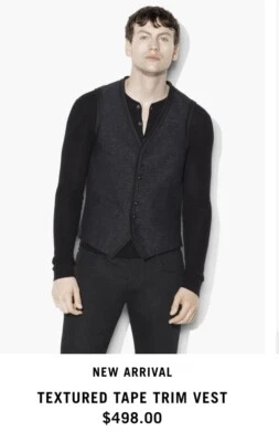 John Varvatos TEXTURED TAPE TRIM VEST Sz 54EU 44USA . Originally $498 - Image 1 of 4