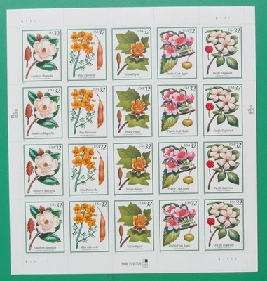 One (1) Sheet of 20 of FLOWERING TREES 32¢ US Postage Stamps. USA Sc # 3193-3197 - Image 1 of 4