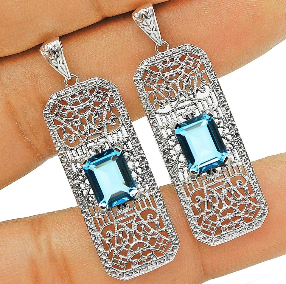 6CT Natural Aquamarine 925 Sterling Silver Victorian Style Earrings NU1-3 - Image 1 of 1