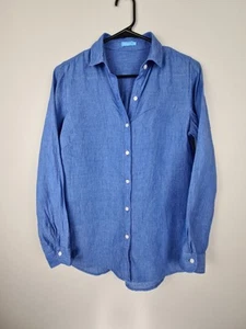 J McLaughlin Hemd Damen XS Leinen Knopfleiste Langarm Blau Preppy Workwear - Bild 1 von 7