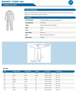 Funda protectora desechable Dupont Tyvek 400 25 SM MD LG XL 2X 3X 4X 6X - Imagen 1 de 27