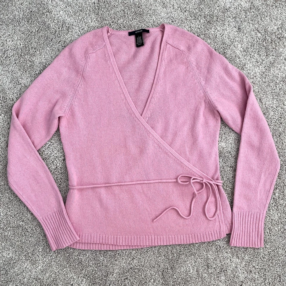 Vertigo Y2K Wool Angora Cashmere blend Wrap Cardigan Sweater  Size L Pink - Image 1 of 4